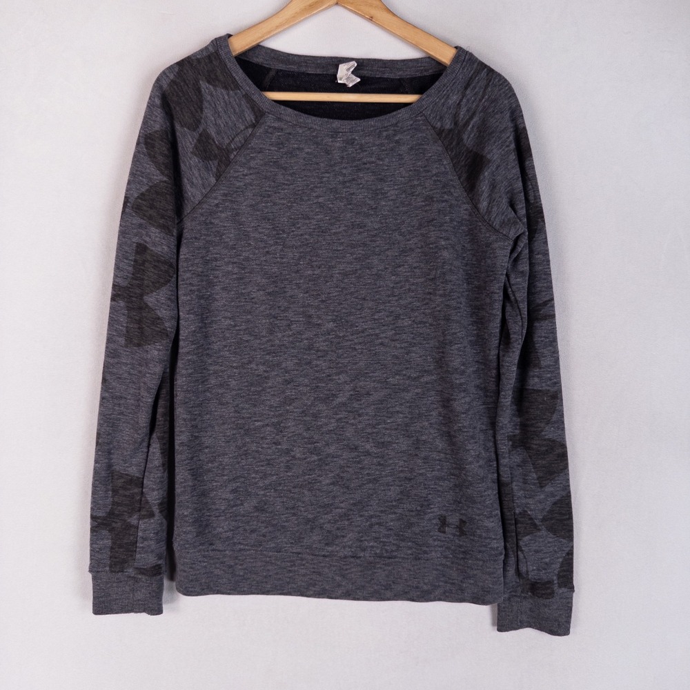 Under Armour Womens Sweatshirt Small Gray Logo Sleeve Pullover French Terry